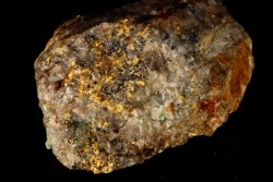 Or natif, Brannerite, Quartz, La Gardette Mine, FRANCE