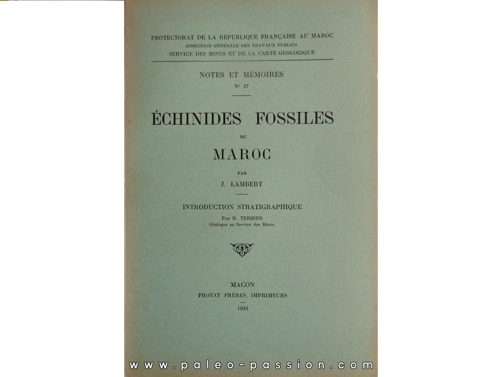 ECHINIDES fossiles du Maroc (n°27, 1933)