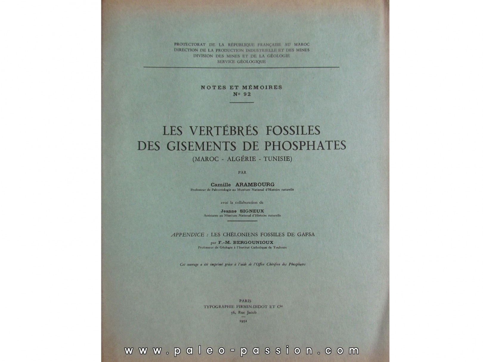 LES VERTEBRES FOSSILES DES GISEMENTS DE PHOSPHATES (Maroc, Algerie, Tunisie)